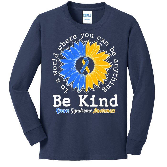 Be Kind Sunflower Ribbon Down Syndrome Awareness Kids Long Sleeve Shirt