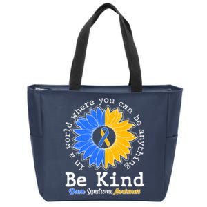 Be Kind Sunflower Ribbon Down Syndrome Awareness Zip Tote Bag