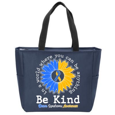 Be Kind Sunflower Ribbon Down Syndrome Awareness Zip Tote Bag