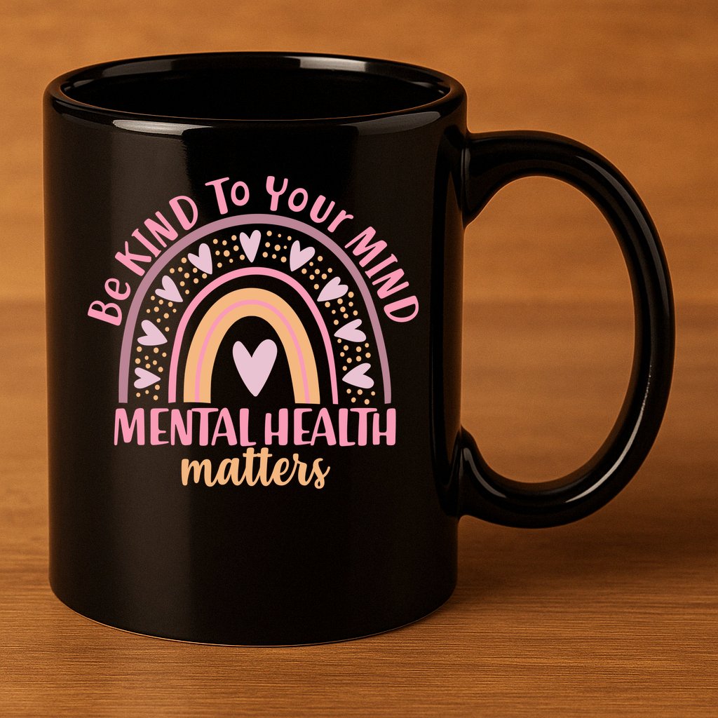 Be Kind To Your Mind Mental Health Matters Patten Rainbow 11oz C Handle Ceramic Mug