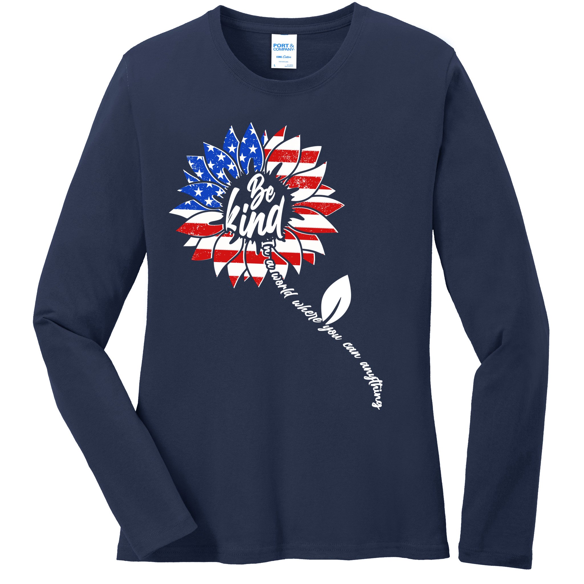 Be Kind USA American Sunflower Ladies Long Sleeve Shirt