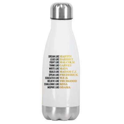 Be Like Inspiring Leaders Black History Stainless Steel Insulated Water Bottle