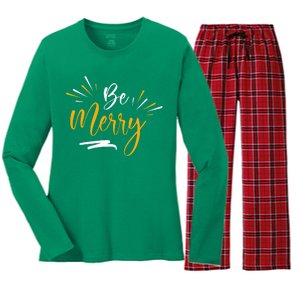 Be Merry Christmas  Women's Long Sleeve Flannel Pajama Set 