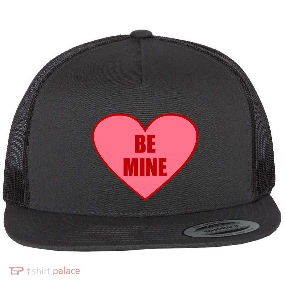 Be Mine Valentine's Day Heart Love Design Flat Bill Trucker Hat