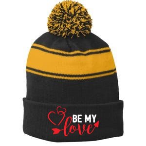 Be My Love Arrow Heart Stripe Pom Pom Beanie