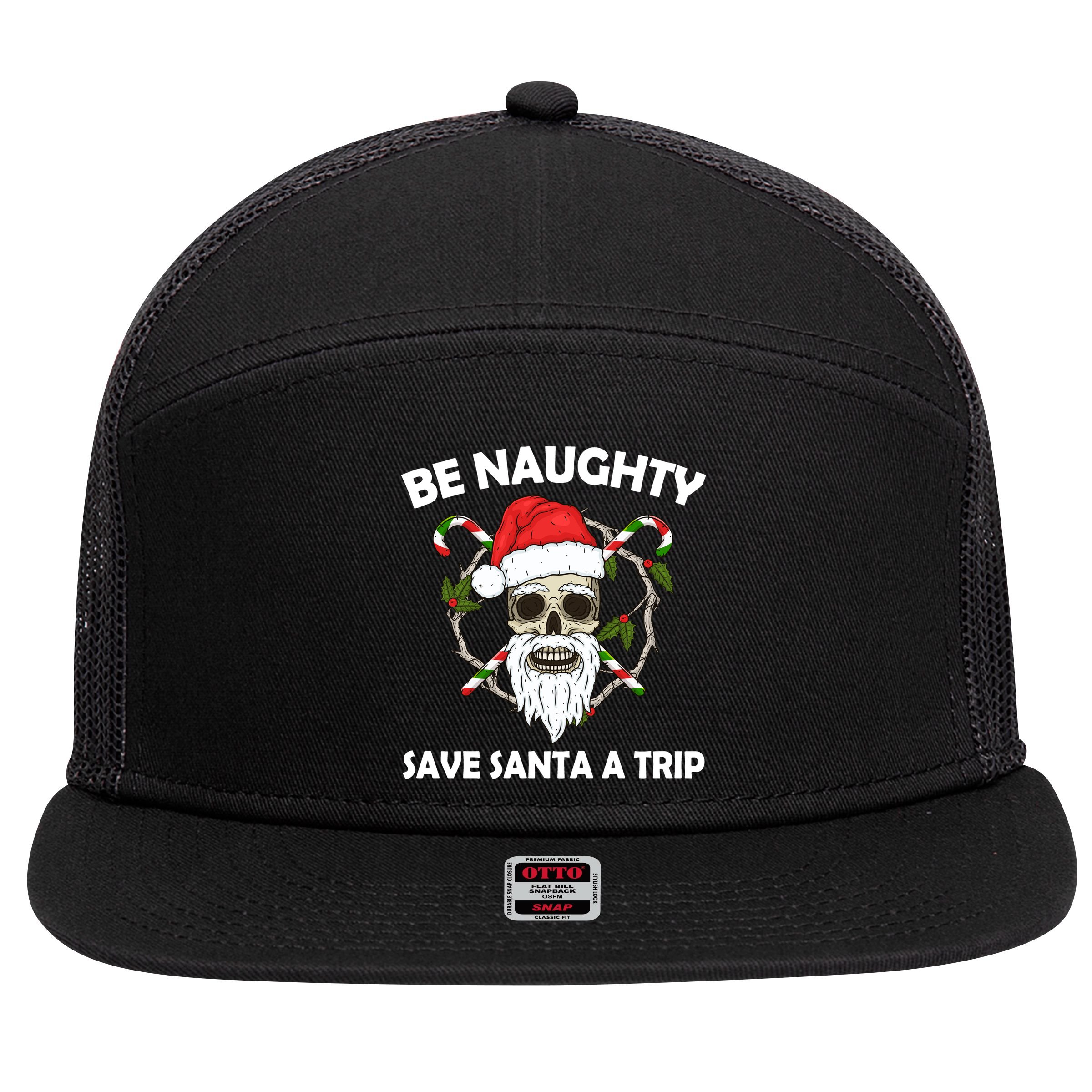 Be Naughty Save Santa A Trip 7 Panel Mesh Trucker Snapback Hat