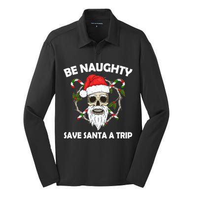 Be Naughty Save Santa A Trip Silk Touch Performance Long Sleeve Polo