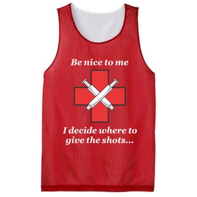 Be Nice To Me Nurse I Decide Where The Shots Go Funny Mesh Reversible Basketball Jersey Tank