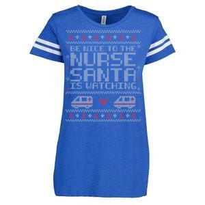 Be Nice To The Nurse Santa Is Watching Enza Ladies Jersey Football T-Shirt