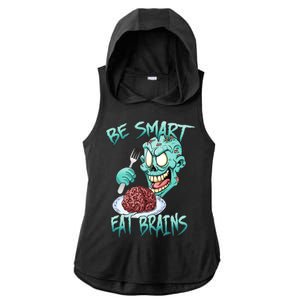 Be Smart Eat Brains Ladies PosiCharge Tri-Blend Wicking Draft Hoodie Tank