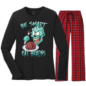 Be Smart Eat Brains Women's Long Sleeve Flannel Pajama Set 