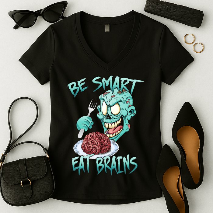 Be Smart Eat Brains Women's V-Neck T-Shirt