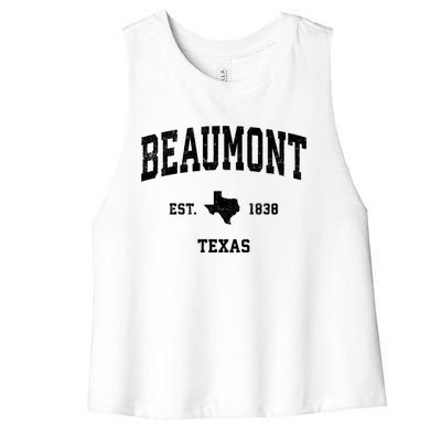 Beaumont Est 1838 Texas Tx Vintage Sports Design Women's Racerback Cropped Tank