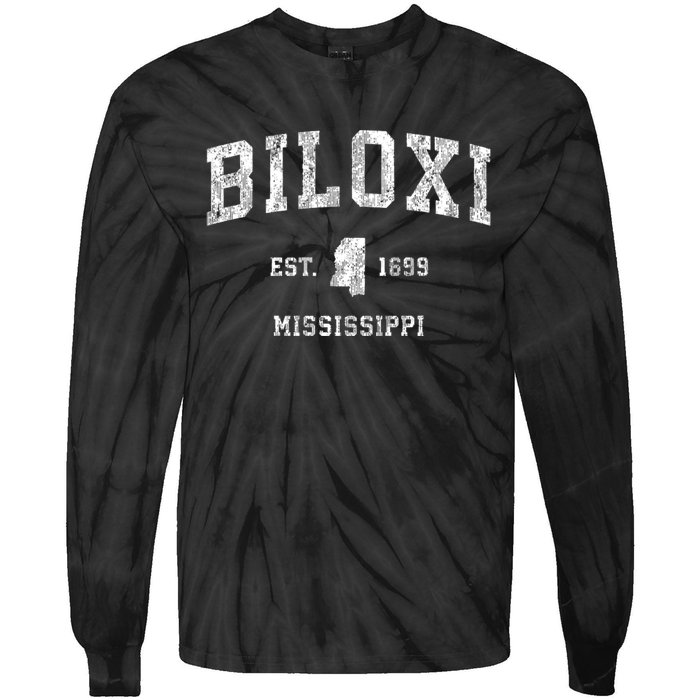 Biloxi Est 1699 Mississippi Ms Vintage Athletic Sports Design Tie-Dye Long Sleeve Shirt