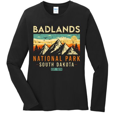 Badlands Est. 1978 Vintage Retro South Dakota National Park Ladies Long Sleeve Shirt