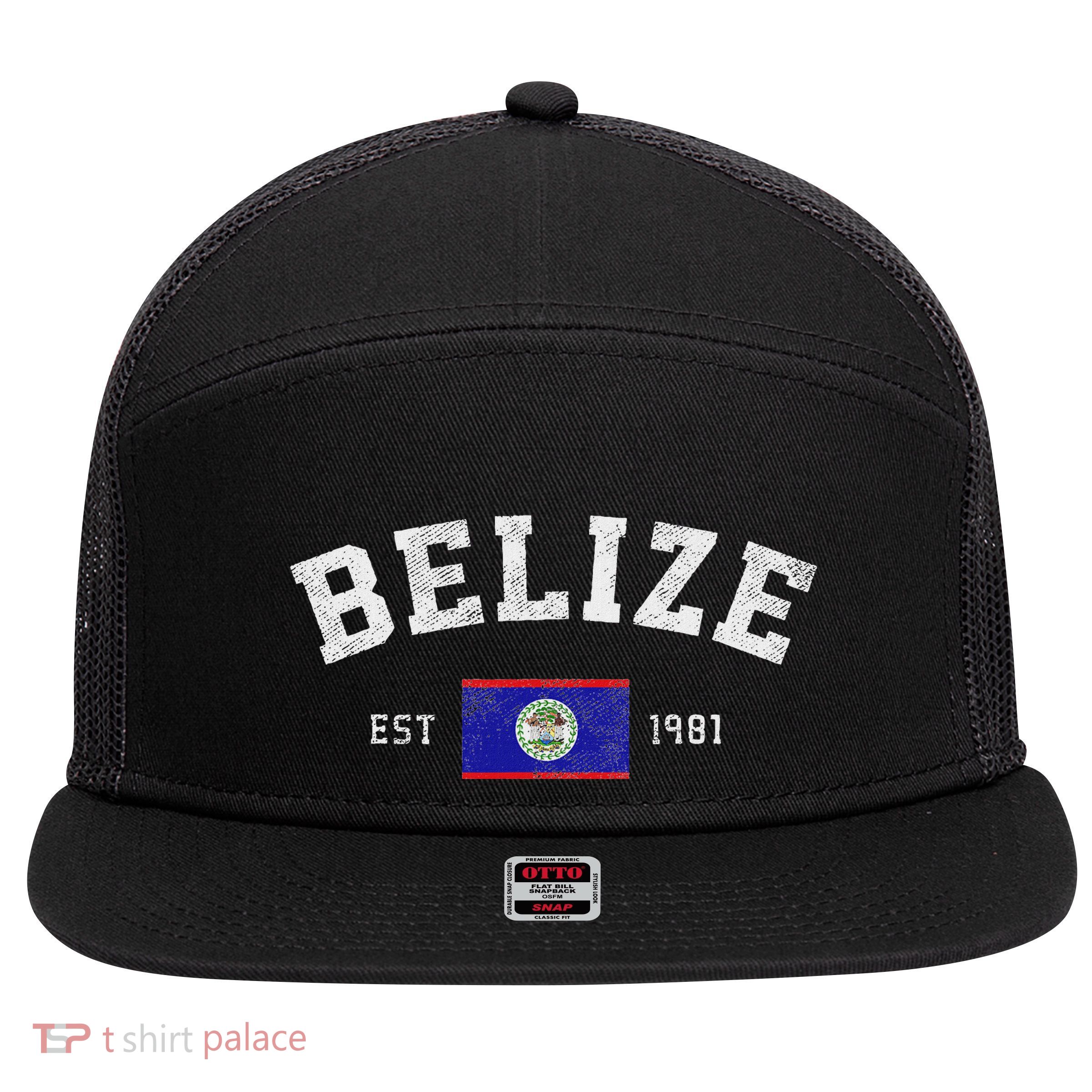 Belize Est. 1981 Belizean Flag Independence Day 7 Panel Mesh Trucker Snapback Hat