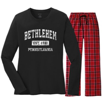 Bethlehem Est 1741 Pennsylvania Pa Vintage Established Sports Design Women's Long Sleeve Flannel Pajama Set 