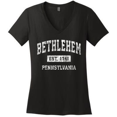 Bethlehem Est 1741 Pennsylvania Pa Vintage Established Sports Design Women's V-Neck T-Shirt