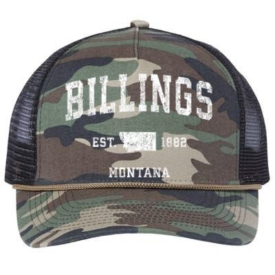 Billings Est 1882 Montana Mt Vintage Established Athletic Sports Design Retro Rope Trucker Hat Cap