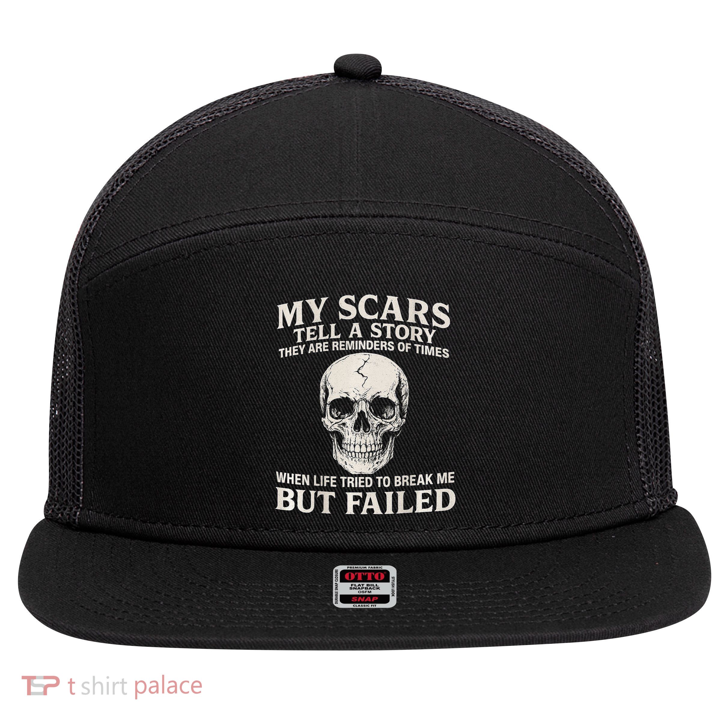 Boomer Est 1959 My Scars Tell A Story They Are Reminders 7 Panel Mesh Trucker Snapback Hat