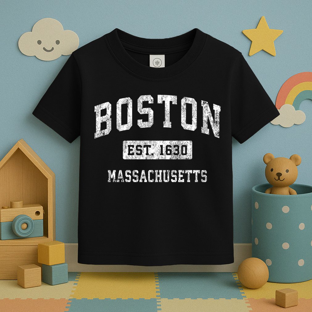 Boston Est 1630 Massachusetts Ma Vintage Established Sports Design Toddler T-Shirt