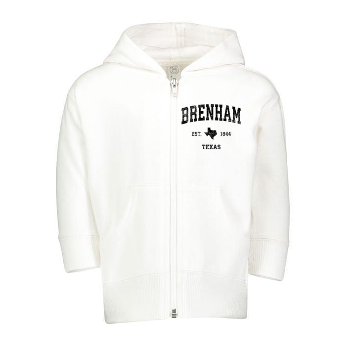 Brenham Est 1844 Texas Tx Vintage Established Athletic Sports Design Toddler Zip Fleece Hoodie