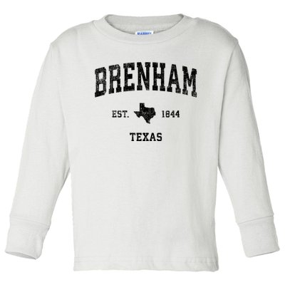 Brenham Est 1844 Texas Tx Vintage Established Athletic Sports Design Toddler Long Sleeve Shirt