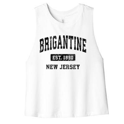 Brigantine Est 1890 New Jersey Nj Vintage Established Athletic Sports Design Women's Racerback Cropped Tank