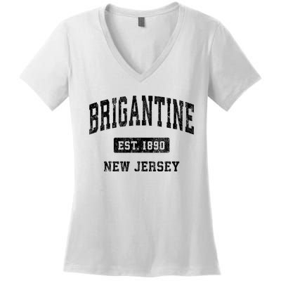 Brigantine Est 1890 New Jersey Nj Vintage Established Athletic Sports Design Women's V-Neck T-Shirt