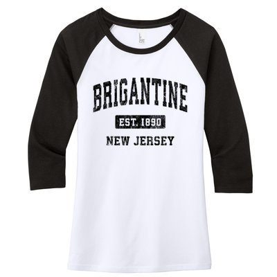 Brigantine Est 1890 New Jersey Nj Vintage Established Athletic Sports Design Women's Tri-Blend 3/4-Sleeve Raglan Shirt