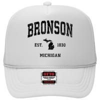 Bronson Est 1830 Michigan Mi Vintage Established Athletic Sports Design High Crown Mesh Back Trucker Hat