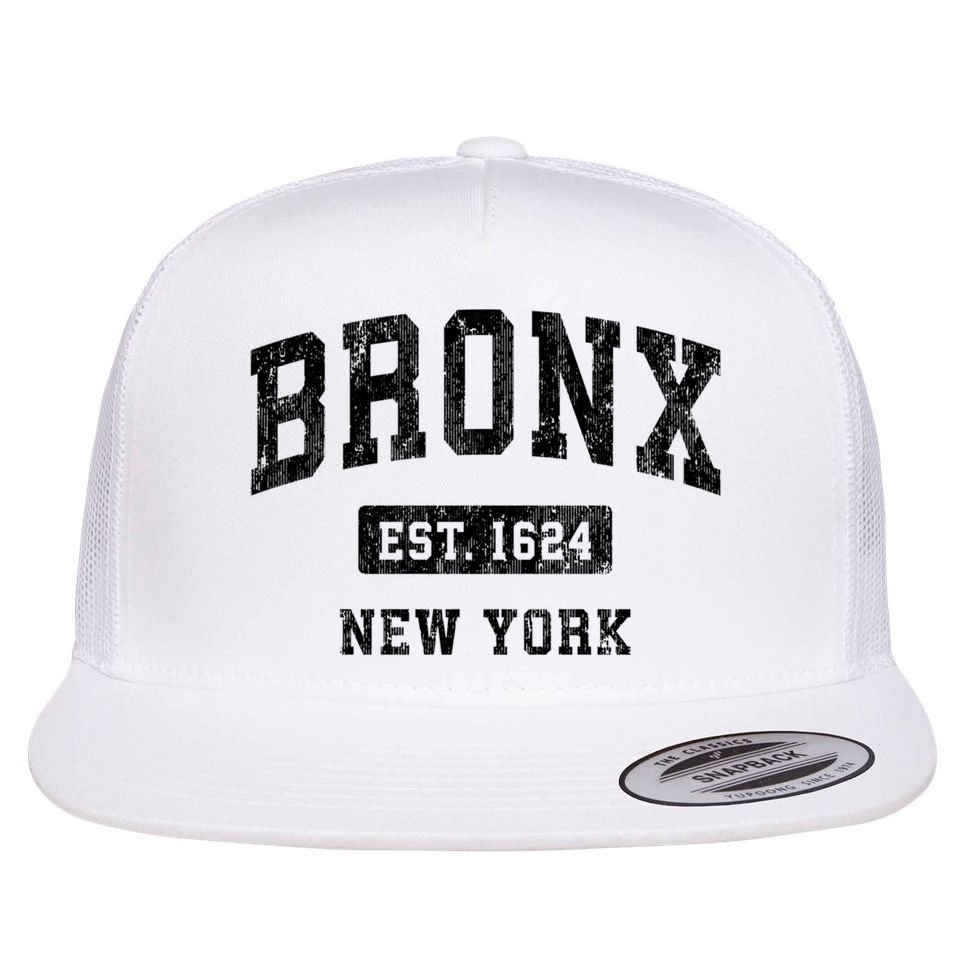 Bronx Est 1624 New York Ny Vintage Established Athletic Sports Design Flat Bill Trucker Hat