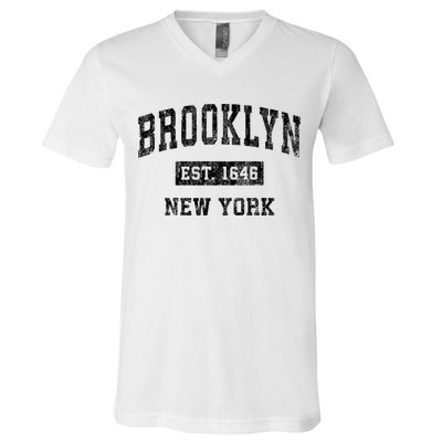 Brooklyn Est 1646 New York Ny Vintage Established Sports Design V-Neck T-Shirt