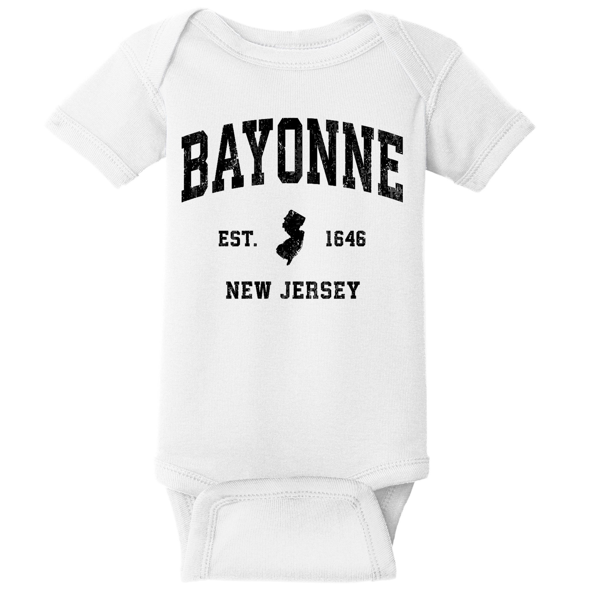 Bayonne Est 1646 New Jersey Nj Vintage Athletic Sports Design Baby Bodysuit