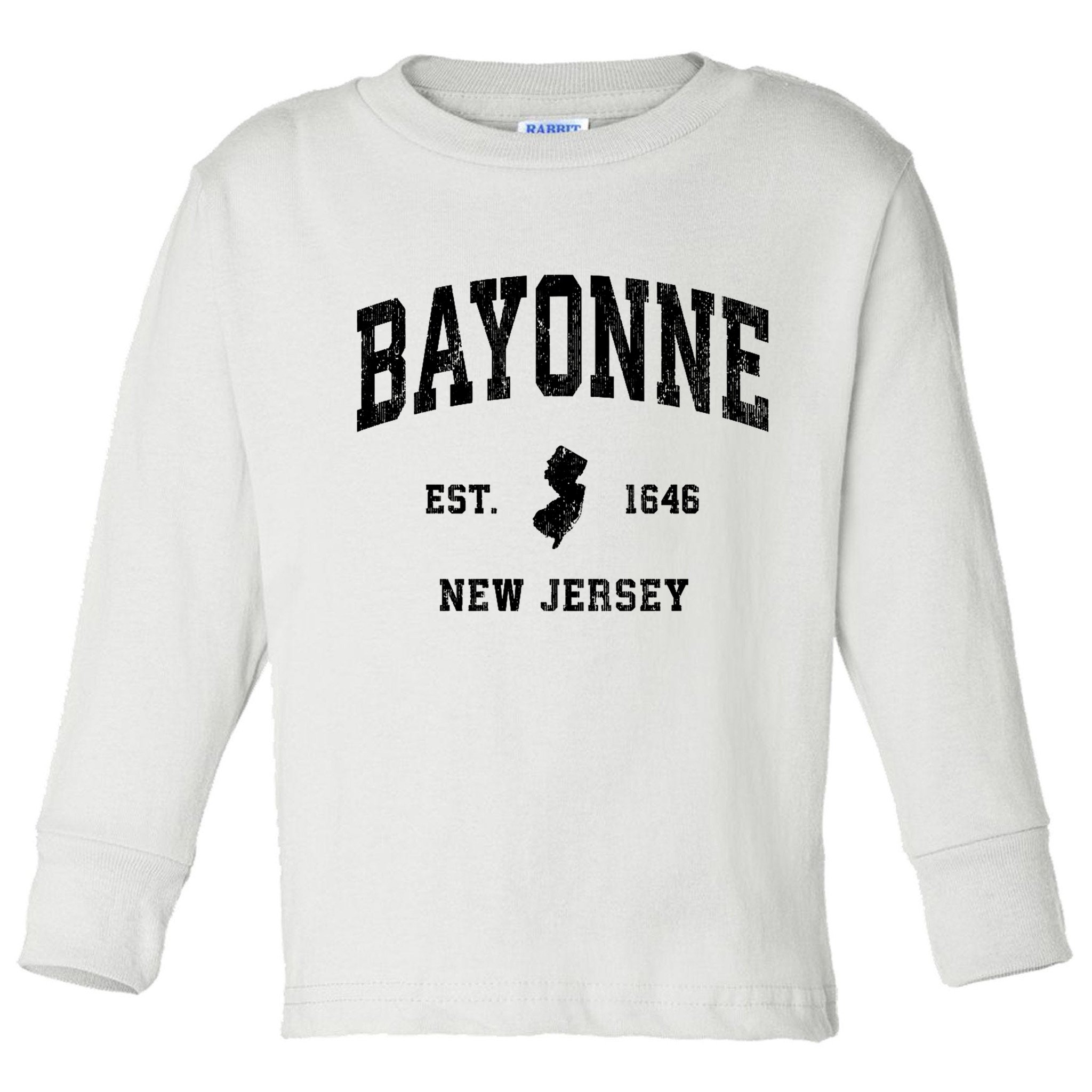 Bayonne Est 1646 New Jersey Nj Vintage Athletic Sports Design Toddler Long Sleeve Shirt