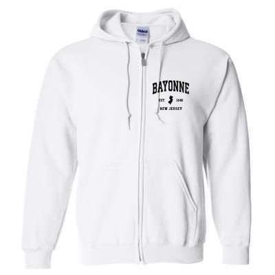 Bayonne Est 1646 New Jersey Nj Vintage Athletic Sports Design Full Zip Hoodie