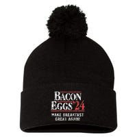 Bacon Eggs 2024 Make Breakfast Great Again! Funny Pom Pom 12in Knit Beanie