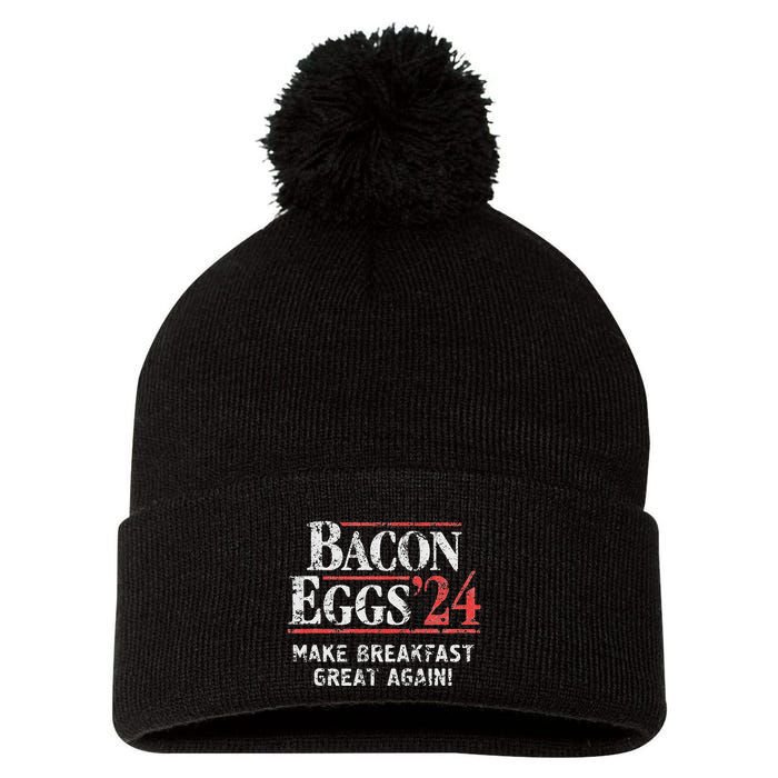 Bacon Eggs 2024 Make Breakfast Great Again! Funny Pom Pom 12in Knit Beanie