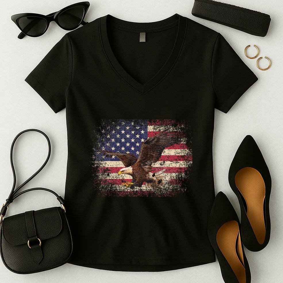 Bald Eagle 4th Of July Christmas Gift American Flag Women's V-Neck T-Shirt