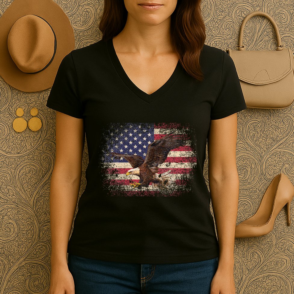 Bald Eagle 4th Of July Christmas Gift American Flag Women's V-Neck T-Shirt