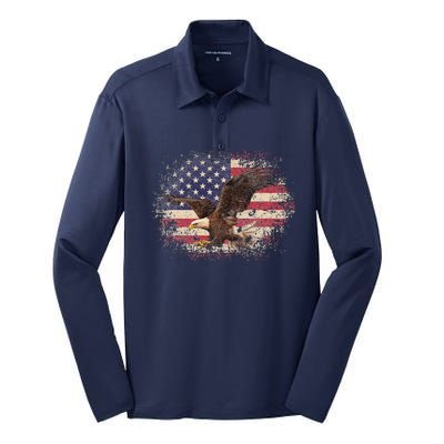 Bald Eagle 4th Of July Christmas Gift American Flag Country Silk Touch Performance Long Sleeve Polo