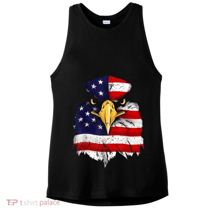 Bald Eagle 4th of July American Flag Patriotic Freedom USA Ladies PosiCharge Tri-Blend Wicking Tank
