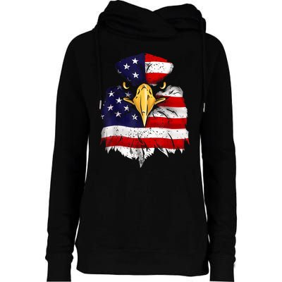 Bald Eagle 4th of July American Flag Patriotic Freedom USA Womens Funnel Neck Pullover Hood