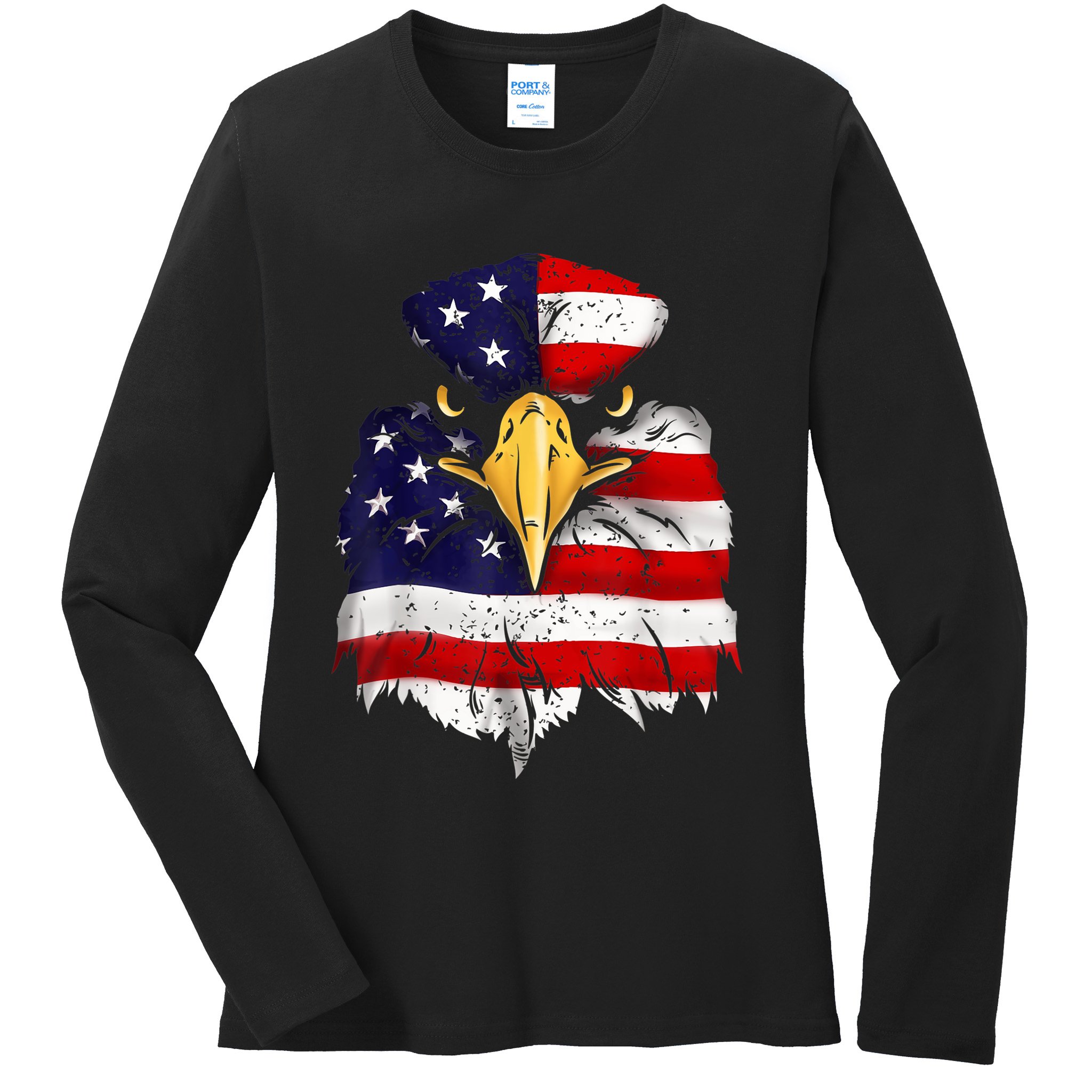 Bald Eagle 4th of July American Flag Patriotic Freedom USA Ladies Long Sleeve Shirt