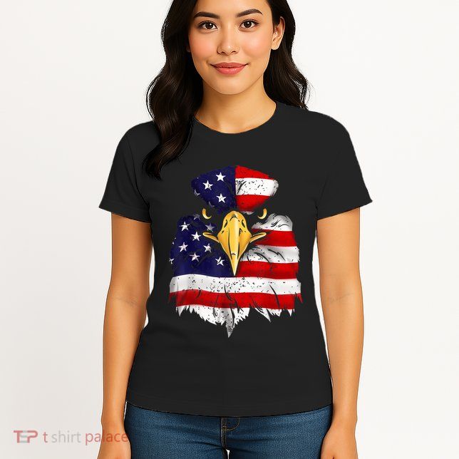 Bald Eagle 4th of July American Flag Patriotic Freedom USA Womens T-Shirt