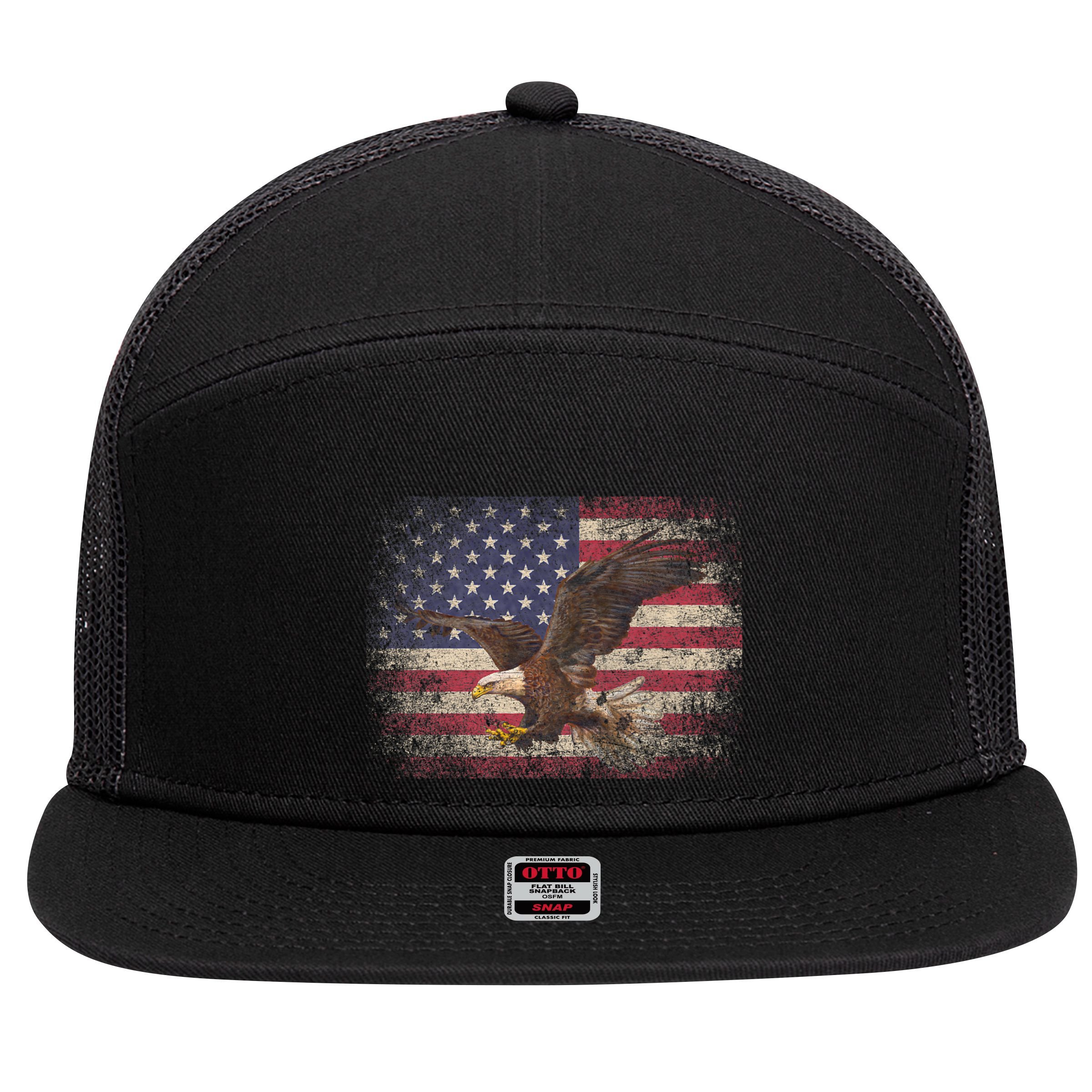 Bald Eagle 4th Of July Christmas Gift American Flag Country 7 Panel Mesh Trucker Snapback Hat