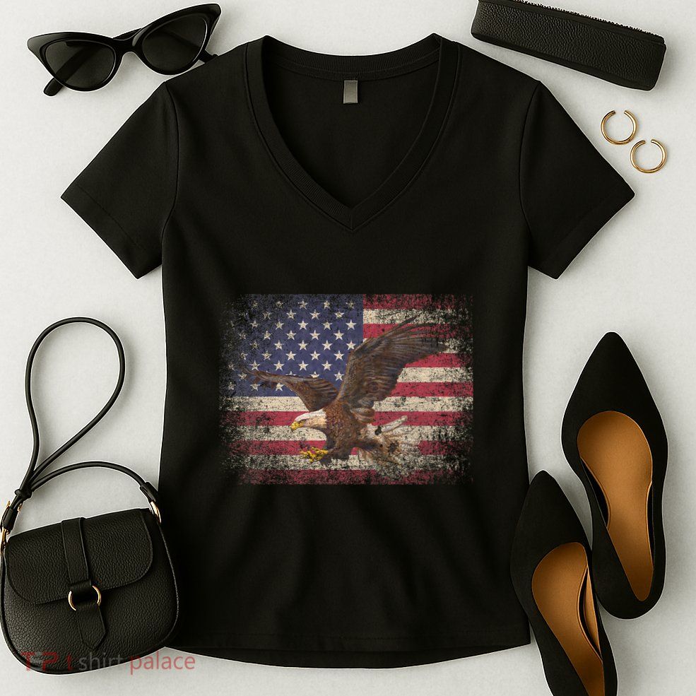 Bald Eagle 4th Of July Christmas Gift American Flag Country Women's V-Neck T-Shirt