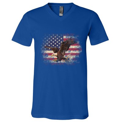 Bald Eagle 4th Of July Christmas Gift American Flag V-Neck T-Shirt