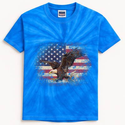 Bald Eagle 4th Of July Christmas Gift American Flag Kids Tie-Dye T-Shirt