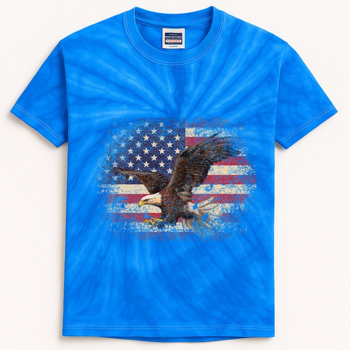 Bald Eagle 4th Of July Christmas Gift American Flag Kids Tie-Dye T-Shirt